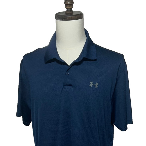 Under Armour Shirt Mens Large Blue Performance Polo Short Sleeve Golf Athletic - Picture 1 of 8